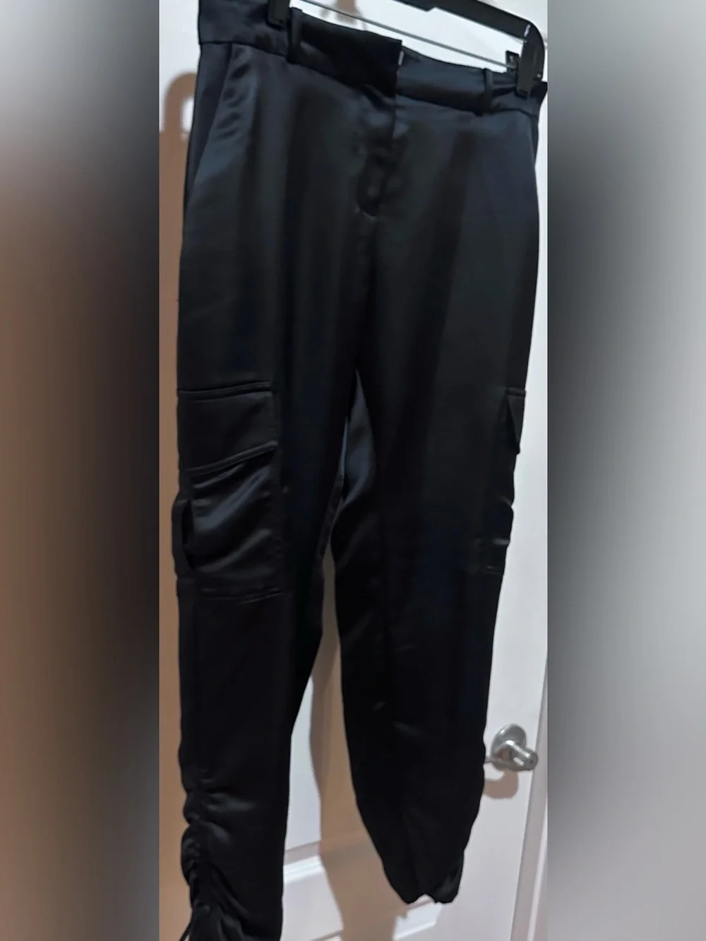 Parker Black Cargo Satin Jogger Pants - Sleek Utility Style size 2